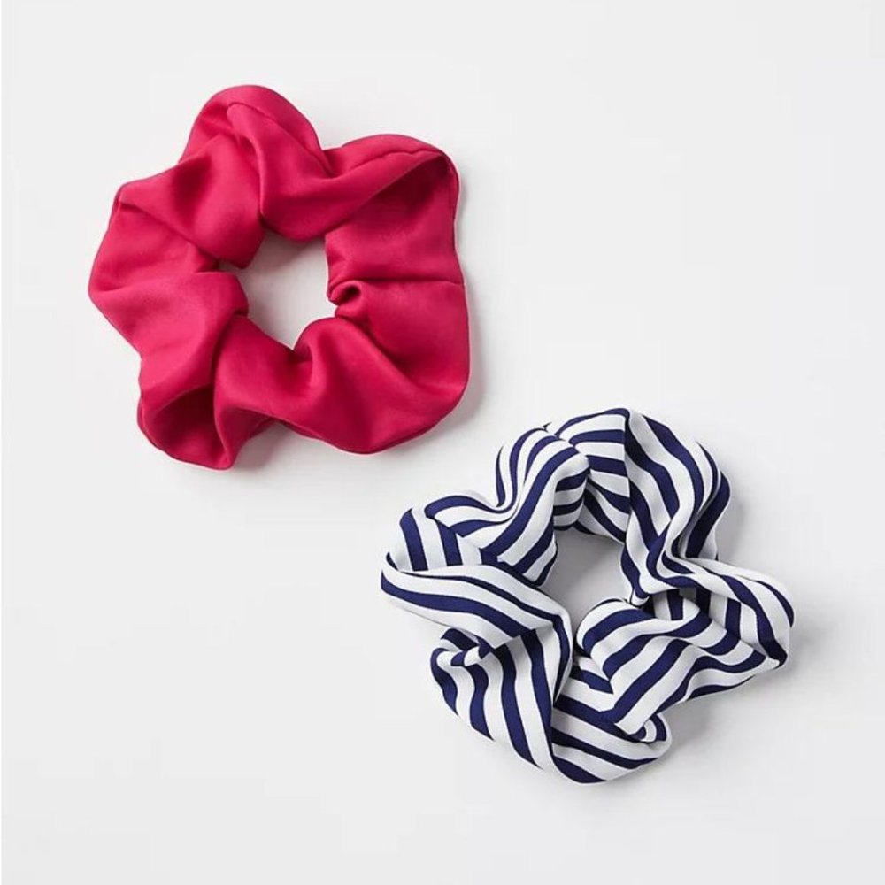 Ann Taylor Loft Striped & Solid Scrunchie Set | NWT | Navy Blue White Fuchsia